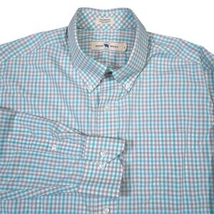 Onward Reserve Performance Button Down Shirt Mens L Gray Blue Check Tailored Fit